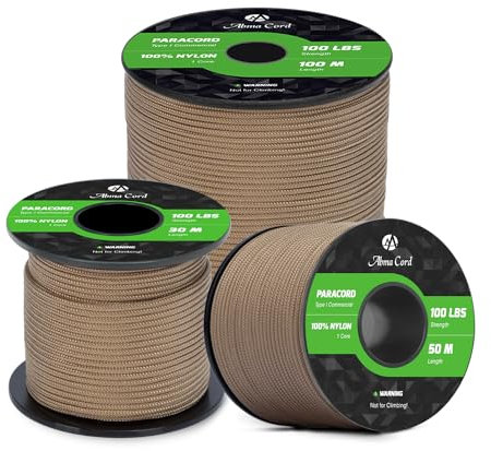 Abma Cord Paracord 2mm 30m 100% Nylon Seil Typ I Schnur mit 1 Kern Allzweckseil - Max. 45kg (100lbs) - Tan