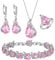 Ever Faith Women's Jewelry Set Pink Jewellery Sparkly Cubic Zirconia Teardrop Necklace Earring Bracelet Ring Sets for Women Birthday Gifts 4 PCS Silver-Tone