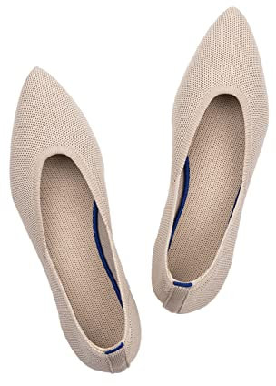 Frank Mully Femmes Bout Pointu Ballet Plat Tricot Chaussures Basses Chaussures Plates Confortables Slip on Flats Chaussures pour Femme Chaussures Classiques, Hellbraun, 36.5 EU