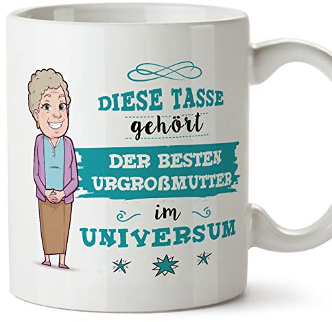 Mugffins Tassen/Becher mit Spruch für URGROßMUTTER/UROMA - Auf Deutsch - Beste Familie im Universum - 11 oz / 330 ml - originelles und lustiges Geschenk