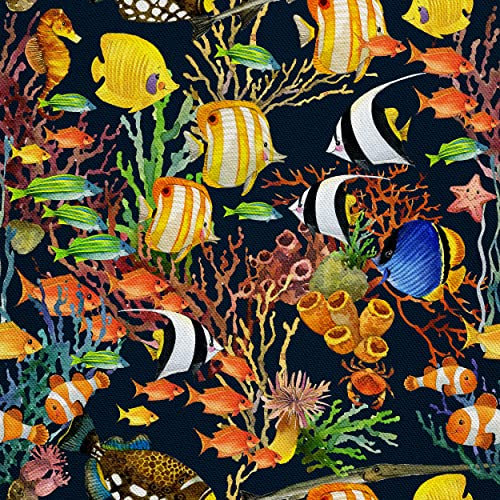 HEKO PANELS Oxford Wasserdichte Meterware Canvas-Stoff Polyester Zum Nähen Nähstoffe Dekostoffe Wasserabweisend Blickdicht Fische 1 Meter 155 x 100 cm