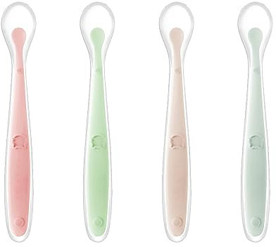 XPEX 4 Cuillère En Silicone Pour Bébé,Cuillère À Repas Pour Bébé Incurvée Douce,Cuillère À Bouillie De Riz,Convient Aux Bébés De Plus De 1 Mois