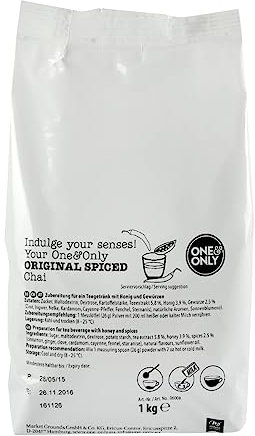 One&Only Chai Powder Original Spiced 1 kg - Intensive Schärfe mit kräftiger Schwarzteenote und typisch indischen Gewürzen, enthält Cayenne-Pfeffer und Honig