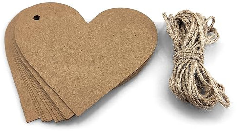 Netuno 12x Geschenkanhänger Kraftpapier Herzen mit Schnur Kraftpapier Etiketten Herz Kraftpapier Kärtchen zum Beschriften Herz Vintage Anhänger für Geschenke Hochzeit Valentinstag gift tags paper