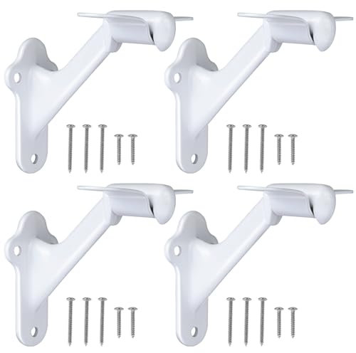 RealPlus Handrail Bracket, 3 Staircase Hand Rail Brackets for Stair Railing with Screws, White (Pack of 4)