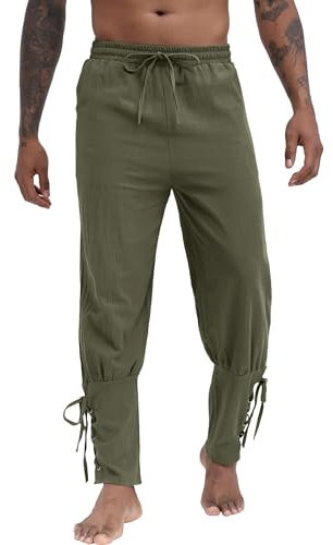 NANAMEEI Mittelalterhose Wikinger Cosplay Hosen Herren Steampunk Freizeithose Herren Renaissance Steampunk Freizeithose Herren Armee grün L