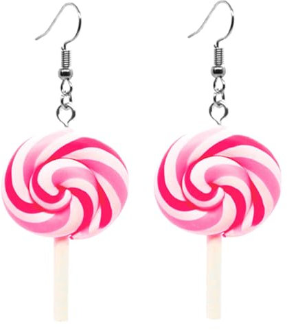 LJFEA 1 Paar rosa Lollipop Candy Dangle Earrings Weiche Keramik Lollipop Ohrringe Frauen Mädchen
