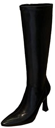 Chunky Block Tacchi Alti Scarpe da Donna Piattaforma Spessa Stivali Alti al Ginocchio Elasticizzati Autunno Inverno Scarpe Offerta A Tempo (Black, 38)