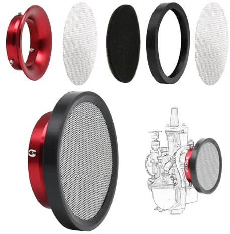 Filtro aria per carburatore con valvola di scarico, filtro aria modificato in lega di alluminio con filtro spugna in maglia di acciaio per PWx32-34mm (rosso, 55mm)