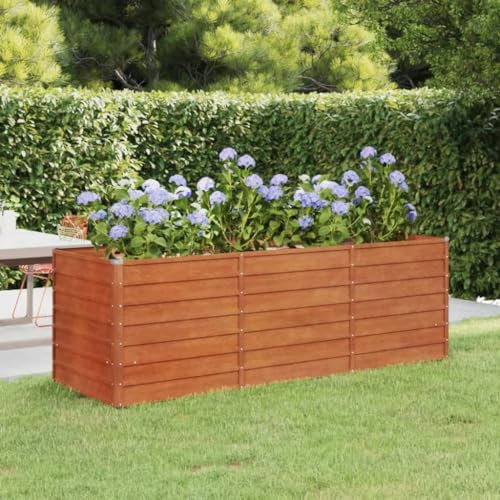FIRBNUS Jardinière Extérieure Rouillé 240x80x77 cm Acier Corten Lit Surélevé de Balcon Anti-corrosif Pot de Jardin Pliage sûr des Bords Mobilier de Patio Suffisamment Profonde Large Cultiver Fleurs
