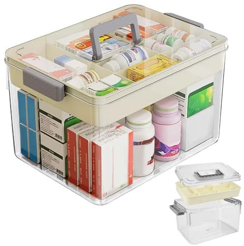 ADERTOS Medicine Box Storage Box 2 Layer First Aid Box Case Portable Medicine Chest Storage Box Container Household Medical Box Organizer Large Capacity Medicine Storage Bins with Lid Handle for Home