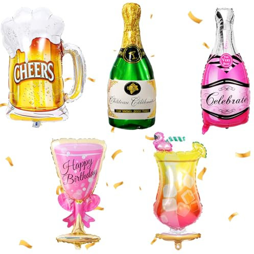 Bière Ballons, 5 Pièces XXL Ballon Anniversaire en Forme de Bouteille Verres à Vin, Champagne Géant Ballon, pour Mariages Décorations de Fête anniversaire accessoire photo