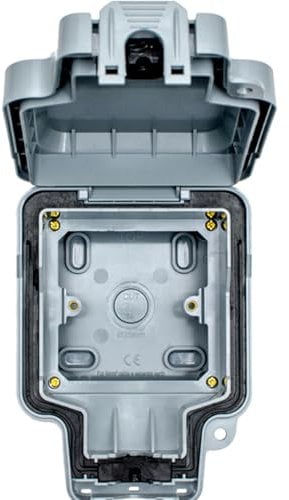 IP66 Outdoor 1 Gang Switch & Socket Enclosure - Waterproof Garden Plate Box - Weatherproof Mains Lighting Switch
