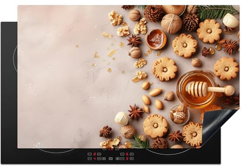 KitchenYeah© Copri Piano Cottura 81x52 cm Cucina Coprifornelli Tappetino per Induzione Fornello Tutto per la Cucina Miele - Biscotti - Calcestruzzo - Autunno
