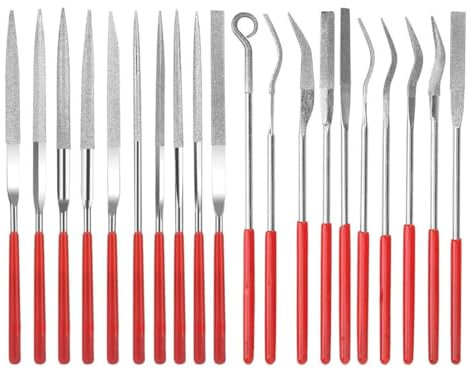 VIVIIHOO Diamant Nadelfeilen Set, 20 Mini Schlüsselfeilen mit Gummigriff für Holz, Metall, Glas und Keramik - inklusive wiederverschließbarer Kunststoff-Tasche