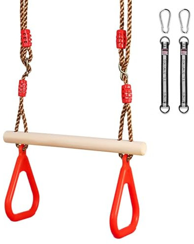 Siège de Balançoire en Bois pour Extérieur - Trapèze avec Anneaux en Plastique - Résistant pour Adultes et Enfants