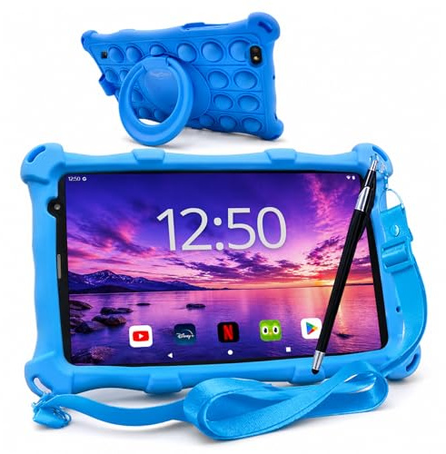 AngelTech Tablette Tactile pour Enfants Pro Max - 8'' HD - 4+3Go RAM - 64+64Go ROM - Octa 8 Core (Bleu)
