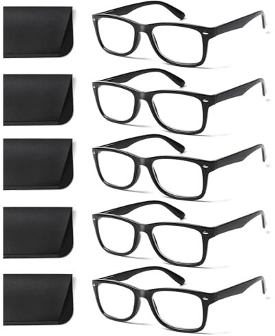 COJWIS 5 Pack Lesebrille Blaulichtfilter Brille Herren Damen Schwarz Leser Computer Brillen Feder Scharnier Lesebrillen (5 Schwarz, 2.0, x)