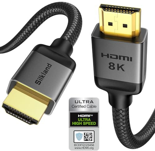 Silkland HDMI 2.1 10K 8K, Cable HDMI® 7m Certificado, PS5 4K@120Hz/144Hz, eARC HDR10 Dolby Atmos DTS:X HDCP2.3 para HDTV/Barras de Sonido/Blu-ray/Proyector/Laptop/Pantalla/PC/Switch