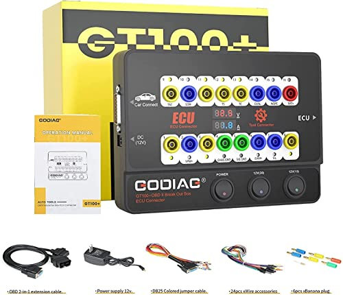 GODIAG GT100+ OBDII Breakout Box, ECU Connector with OBD Main Line & Multi-Function Jumper CANBUS/K-Line Protocol Detector for ECU Bench Testing, Check Engine, Support Voltage & Current Value Display