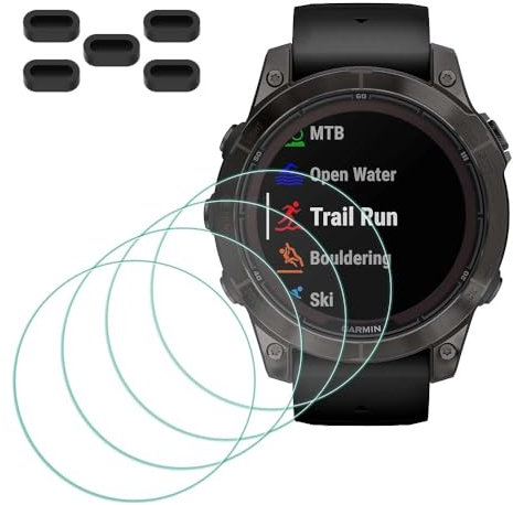 MTHGH Protettiva Pellicola compatibile con Garmin fenix 7 Pro/ 7 Pro Solar Protezione Schermo[4 pezzi] + tappi anti-polvere 5 pezzi, durezza 9H antigraffio senza bolle di protezione ultra sottile