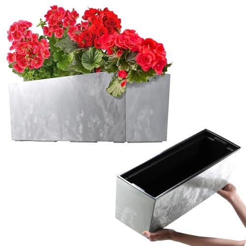 KADAX Jardinière en Plastique, 18,5x56 cm, bac à Fleurs avec Insert, jardinière de Balcon résistante aux intempéries, Pot de Fleurs rectangulaire (Gris, Motif béton)