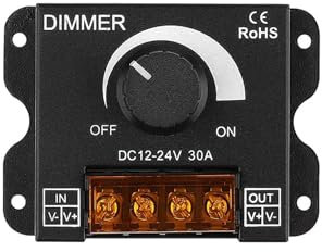 GERUI LED-Lichtleisten-Dimmer,DC 12V-24V 30A 360W PWM-Dimmer-Controller,Dimmerknopf zum Einstellen der Helligkeit EIN/AUS-Schalter,schwarz Aluminiumgehäuse,für Lichtband (1)