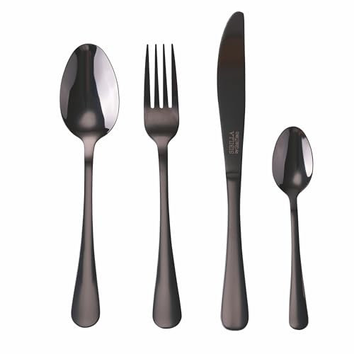 GALILEO SpA Set 24 posate nero lucido in acciaio inox, 5Th Avenue Sibilla