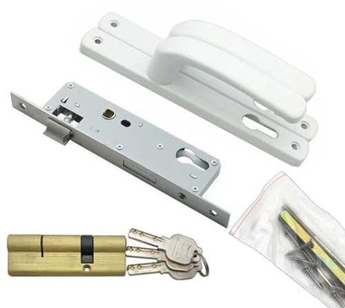 Stainless Steel Mortice Lock, Mortice Sashlock, Euro Lever Lock, Handle Lock Set - Silent Door Lock Home Security Bedroom Handle Lock with Keys - Shaped cylinders(White,A)