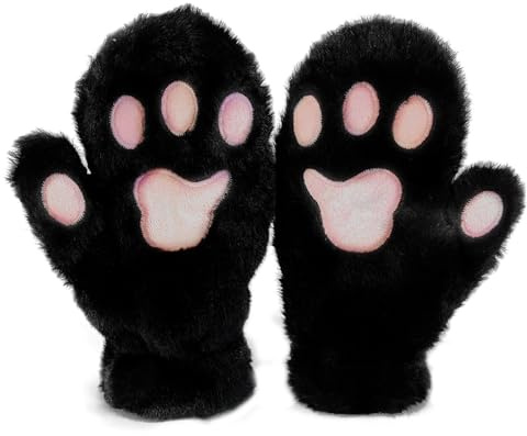AffeGifts Katzenhandschuh, Plüsch Handschuhe Fäustlinge Nette Full Finger Handschuhe Warme Winter Handschuhe Katze Cosplay Handschuhe für Frauen Lady und Teenage Mädchen (Schwarz)