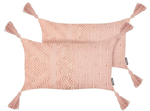 Beliani Dekokissen 2er Set Baumwolle pfirsich rosa 30x50 cm Quasten einfarbig Valvaria