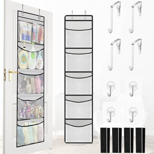 PRZRAO 2 Stück Hängeorganizer Schrank, Hängeregal mit 5 Taschen und 10 Mesh-Taschen, Tür-Organizer für Schlafzimmer, Bad, Küche