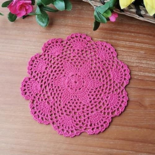 Blausky 2 Stück Runde Bestickte Tischmatte,Häkeldeckchen,Spitzendeckchen Tischset Kleine Häkeln Tischläufer Baumwolle Untersetzer,Tischdecken für Tassen Schalen Teller Vasen Antike,20 cm,Rosa
