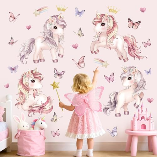 wondever Wandtattoo Pferde Mädchen Rosa Wandsticker Kinder Einhorn | Abziehen und Aufkleben, Abziehbar, Wandaufkleber Selbstklebend für Kinderzimmer Mädchen Babyzimmer Mädchenzimmer Wanddeko