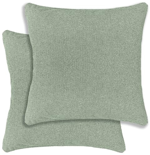 Enhanced Living Pair of Austin/Dallas Green Cushion Covers 43x43cm – Textured Linen Look with Piped Edge – Double-Sided, Zip Opening – Covers Only, No Inserts