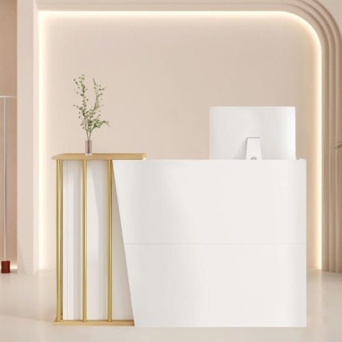 Weiße Empfangstheke mit Kassentisch-Funktion - Stabile Rezeption aus Holz & Metall für Geschäfte,Hotel Small Bar Beauty Salon Bekleidungsgeschäft Kassierer Rezepti(Size:120x40x90cm,Color:warm weiß)