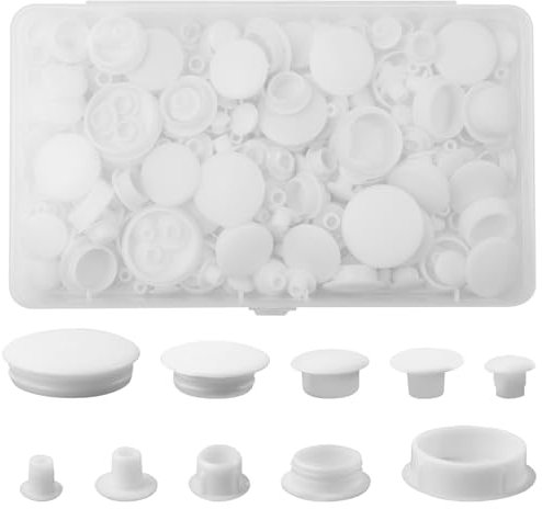 200 Stück Kunststoff Lochstopfen, 5/6/8/10/12/16/18/20/22/25mm Bohrloch Abdeckstopfen, Möbel Lochabdeckung, Weiß Verschlussstopfen, Runde Schrauben Abdeckkappen für Schränke, Maschinen, Möbel