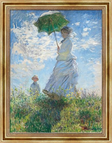 Dekomundo Frau mit Sonnenschirm ? Madame Monet und ihr Sohn Claude Monet Bild mit Rahmen, 40x50 cm / 16x20
