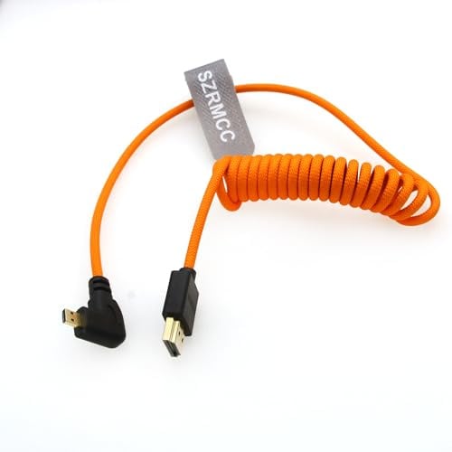 SZRMCC 8K 2.1 Micro HDMI à Angle Droit vers HDMI câble Tressé Spiralé Haute Vitesse pour Go-Pro Hero 3/4 Canon EOS M5 Sony A6000 A7III RX10 Nikon B500 Z6 Raspberry Pi 4 Atomos Ninja 2 Monitor