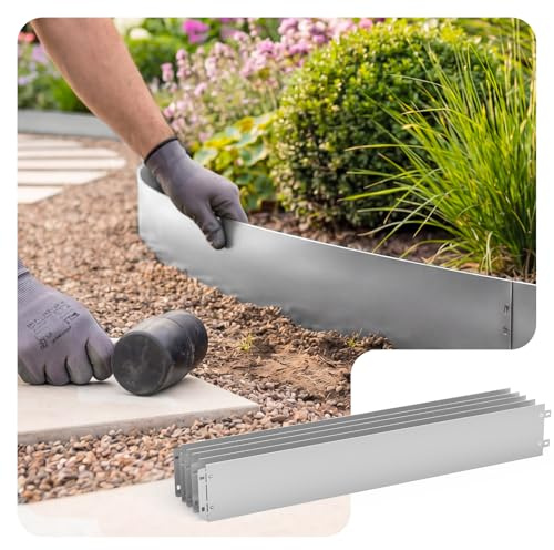 VOUNOT® 30M Galvanised Steel Lawn Edging, Metal Garden Edging Landscape Border, 100 x 13 cm, 30pcs