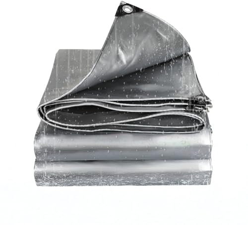 Moubhjd Lona Impermeable Heavy Duty,Lonas Impermeable Gruesa de 400 g/m² Resistente al Exterior,Lona de plástico PVC Resistente a Las heladas para jardín,cenador,Camping(Color:Gris,Tamaño:4mx5m)