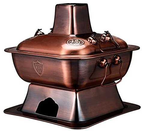 Stainless Steel Hot Pot, 304 Stainless Steel Chinese Hot Pot Cooker with Chimney for Home Restaurant Party Cookware(Red Copper,32cm)