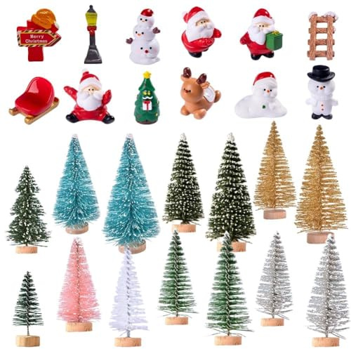 Weihnachten Miniatur Ornamente 26 Stück,Mini Weihnachten kleine Figuren,Harz Micro Schneemann Elch Schneekugel Figur Landschaft Weihnachten Deko für DIY Garten Desktop Dekoration Tischdeko