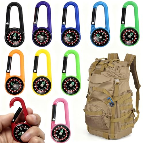 10 Stück Bunte Mini Karabiner Kompass, Outdoor Kinder Karabinerhaken Mini Kompaß, Kompass Klein Kinder, Multifunktionaler Tragbarer Karabiner Haken Minikompaß für Outdoor,Wandern,Camping (Mehrfarbig)