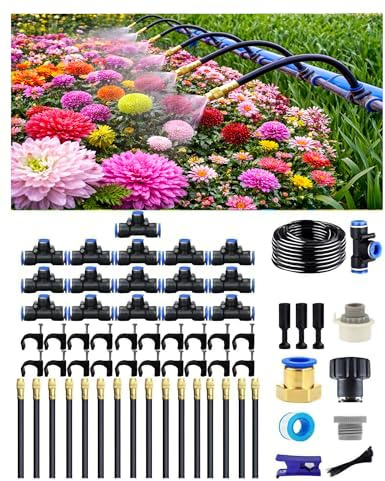 Sistema di Irrigazione a Goccia Automatico per Giardino, Irrigatore Rotante a Getto Regolabile 360°, Ugello a Nebbia con Flusso d'Acqua Ad Alto Volume per Giardino, Terrazzo (15 M)