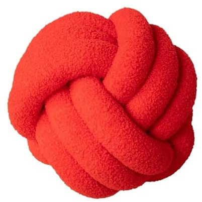 XIUsheUA Handgewebtes Knotenkissen Handgewebtes geknotetes Kugelkissen Lammsamt-Rollkissen Sofa Wohnzimmer Haushaltskissen(Big red,35cm)