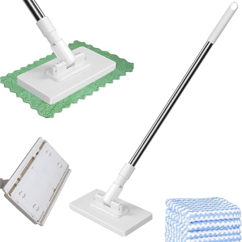 Hands-free Cloth Changing Mini Mop,Disposable Dust Mop with 4 Reusable Cloths, Lazy Mop Clip on & Rotating Head,Press to Automatically Replace Towels and Wipes for Floor Wall Bathroom Kitchen