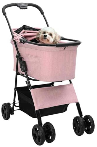 Faltbarer Hundebuggy, Trolley für Haustiere, Rosa, 81 x 47 x 99 cm, Polyester