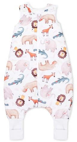 MBESZKA Baby Schlafsack mit Füßen 1.5 TOG Baumwolle Ganzjahres Kinder Schlafsack mit Beinen Warm Leicht Antiallergisch Abnehmbare Füße Reißverschluss Pucksack baby 12-24 monate, Design Afrika