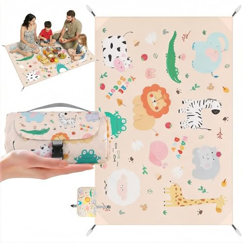 Mini coperta da picnic, 100 x 150 cm, impermeabile, ultraleggera, portatile, con 4 picchetti, lavabile in lavatrice, piccola coperta da spiaggia per esterni, spiaggia, picnic, campeggio